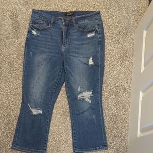 Judy Blue Dark Blue Distressed Straight Leg Jeans